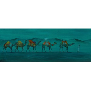 S. A. Noory, Camel of desert IV, 15 x 42 Inch, Watercolor on Paper, AC-SAN-024